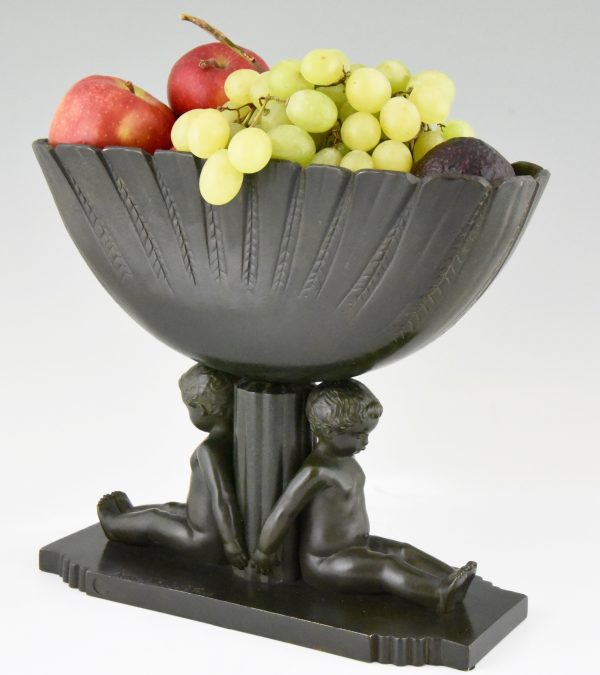 French Art Deco bronze center piece with little boys.