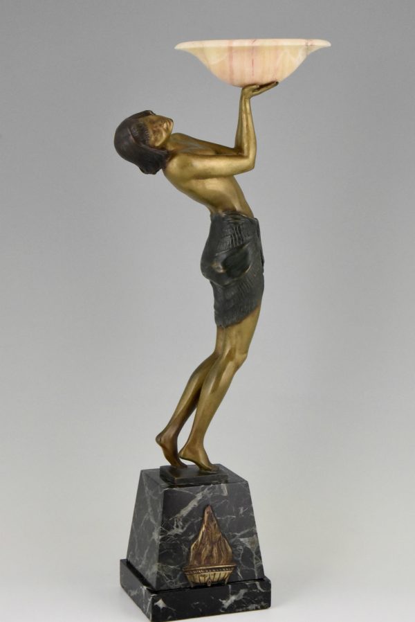 Art Deco sculpture bronze oriental lady with tray