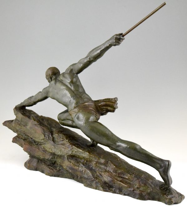 Art Deco Bronze Skulptur Mann mit Speer