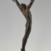 Art Deco bronzen beeld atleet met palmtak