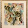 Art Deco watercolor painting elegant ladies in a bar.