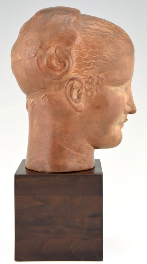 Buste sculpture femme art déco en terre cuite, tête de femme