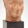 Buste sculpture femme art déco en terre cuite, tête de femme
