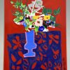 Emaille bord schilderij bloemenvaas jaren 70