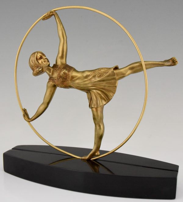 Art Deco bronze sculpture of a hoop dancer