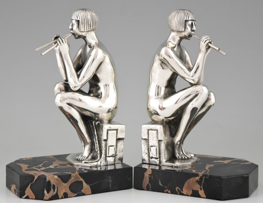 Art Deco Silvered Bronze Nude Bookends Deconamic