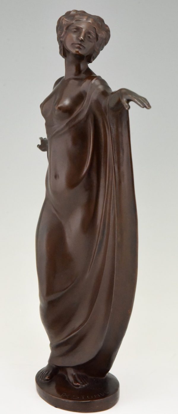 Art Nouveau sculpture bronze danseuse au drapé