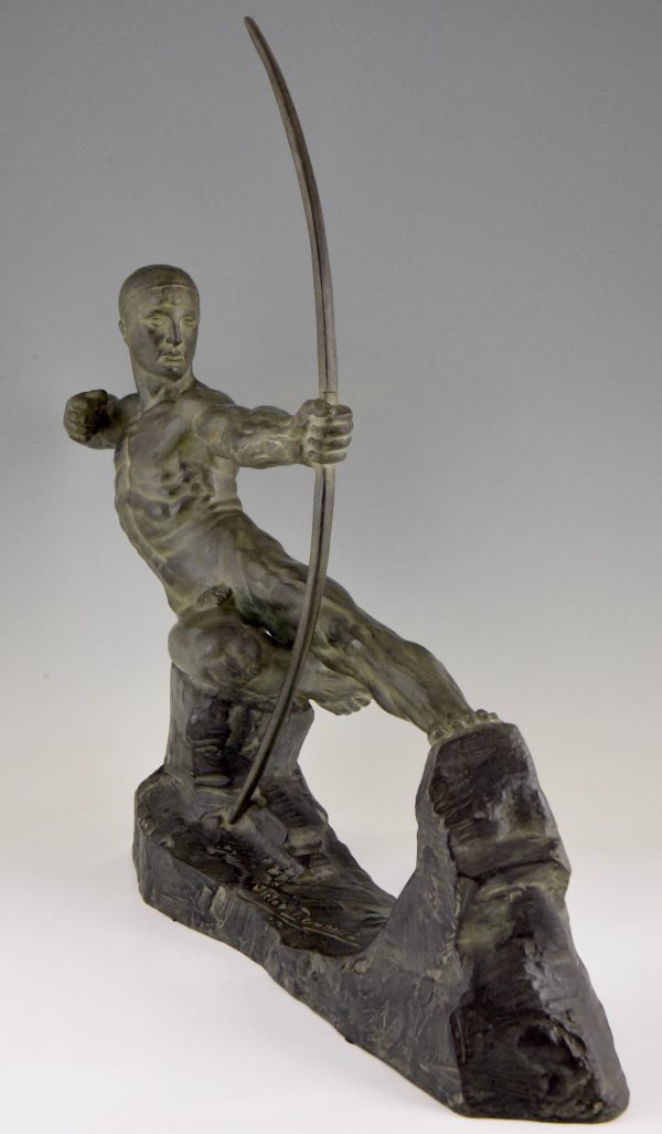 Art Deco bronzen sculptuur mannelijk naakt boogschutter Hercules