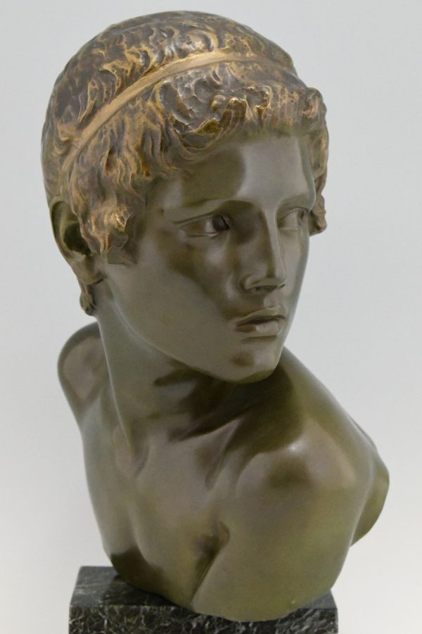 Art Deco bronze sculpture bust young boy Achilles 46 cm / 18 inch