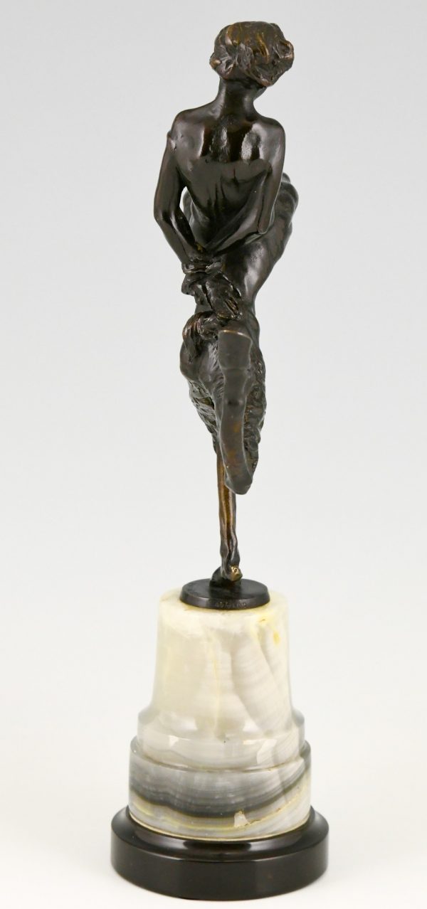 Art Nouveau bronze sculpture satyr and nude