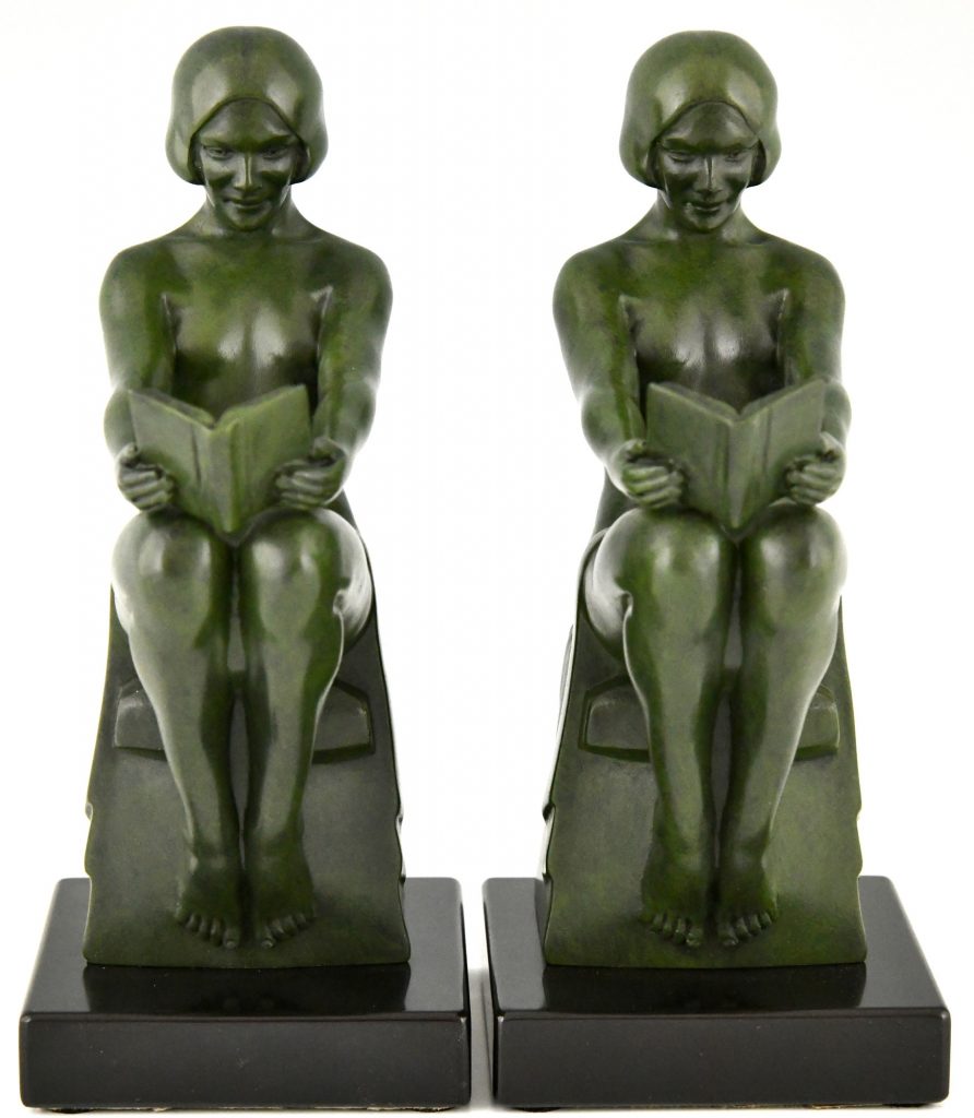 Art Deco Bookends With Reading Nudes Deconamic