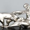 Art Deco bronze sculpture lady with two panthers