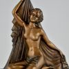 Art Deco bronzen sculptuur zittend naakt met sluier