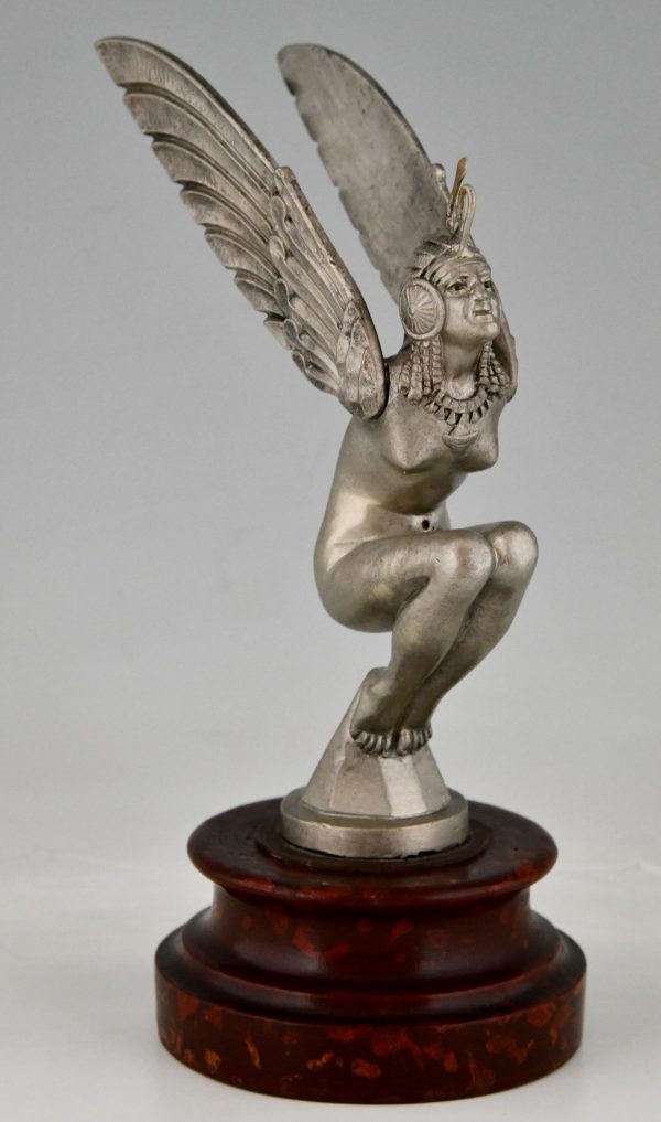 Art Deco bronze car mascot Egyptian winged nude.