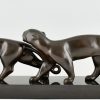 Art Deco Bronze Skulptur von zwei Panthern