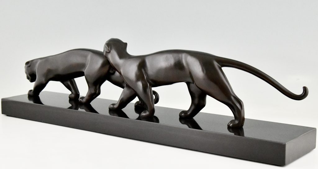 Art Deco Bronze Sculpture Of Two Panthers Deconamic