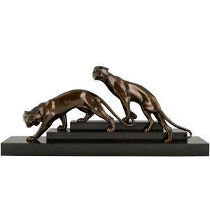 Art Deco bronze panthers sculpture Lavroff - 1