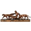 Art Deco Bronze Sculpture Lady with two panthers