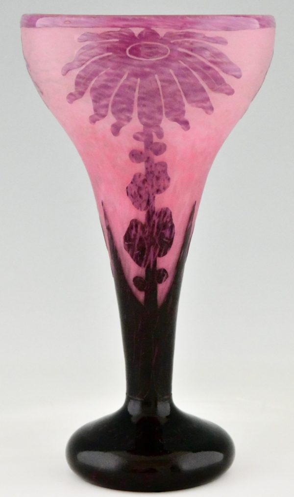 Dahlias Vase Art Deco Glass Cameo grosses Modell