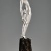 Art Deco bronzen sculptuur naakte vrouw met duif