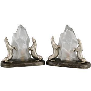 Art Deco Carvin seal lamps pair - 1
