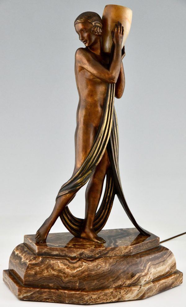 Art Deco Bronze Lampenskulptur drapierter Akt mit Vase