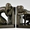 Art Deco Buchstützen Bronze Frauenakt und Satyr