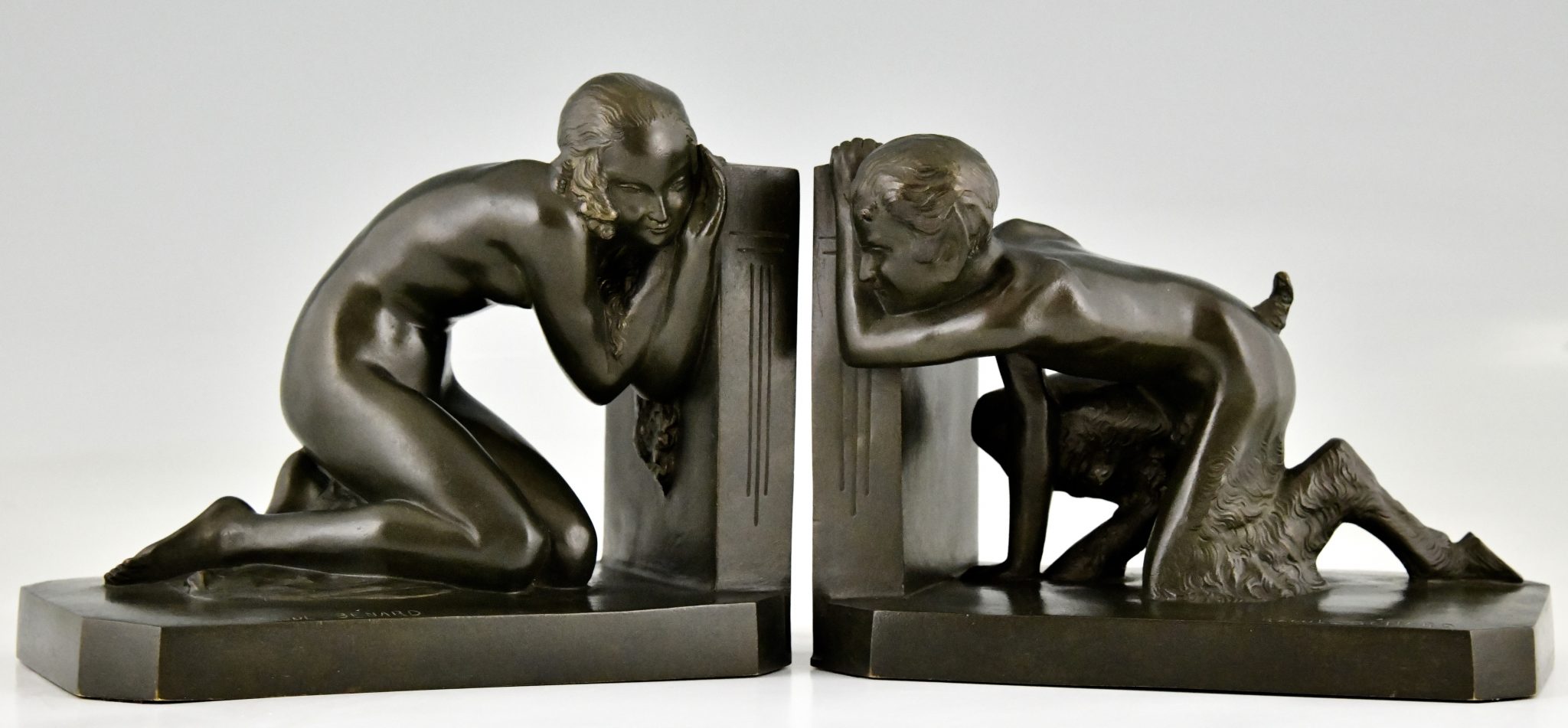 Art Deco Bronze Bookends Nude And Satyr Deconamic