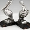 Art Deco Pelikan Buchstützen versilberter Bronze