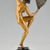 Art Deco Sculpture en bronze danseuse nue à l’éventail 