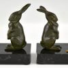 Art Déco Buchstützen Bronze der Hase und die Schildkröte