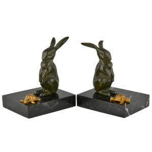 Art Deco bronze hare bookends Garreau - 2