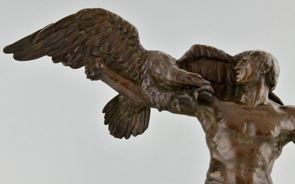 Art Deco bronze sculpture man with eagle - Deconamic