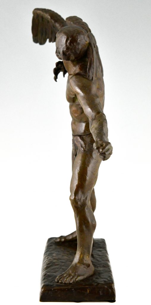 Art Deco Bronze Sculpture Man With Eagle - Deconamic