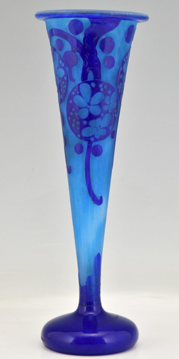 Art Déco Vase en verre caméo bleu Azurette