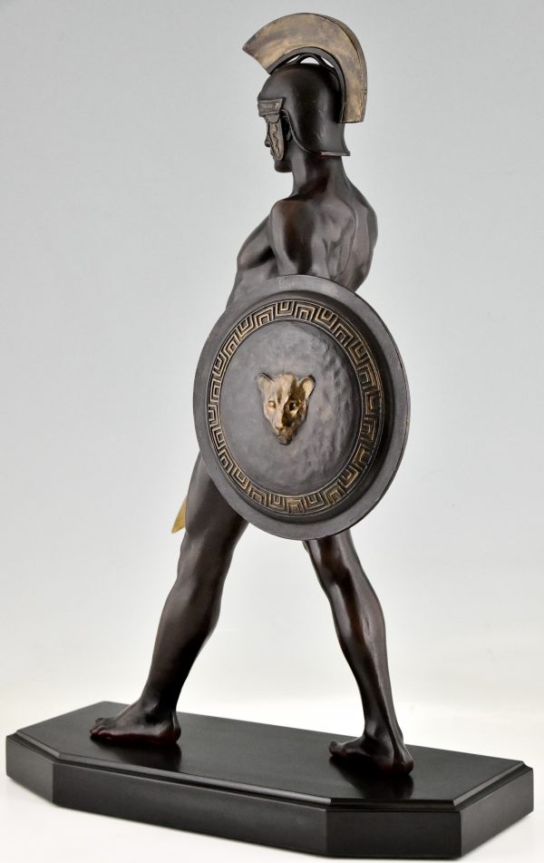 Art Deco sculpture Gladiator with helmet, sword and shield