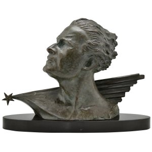 Art Deco bronze bust Mermoz Focht - 2