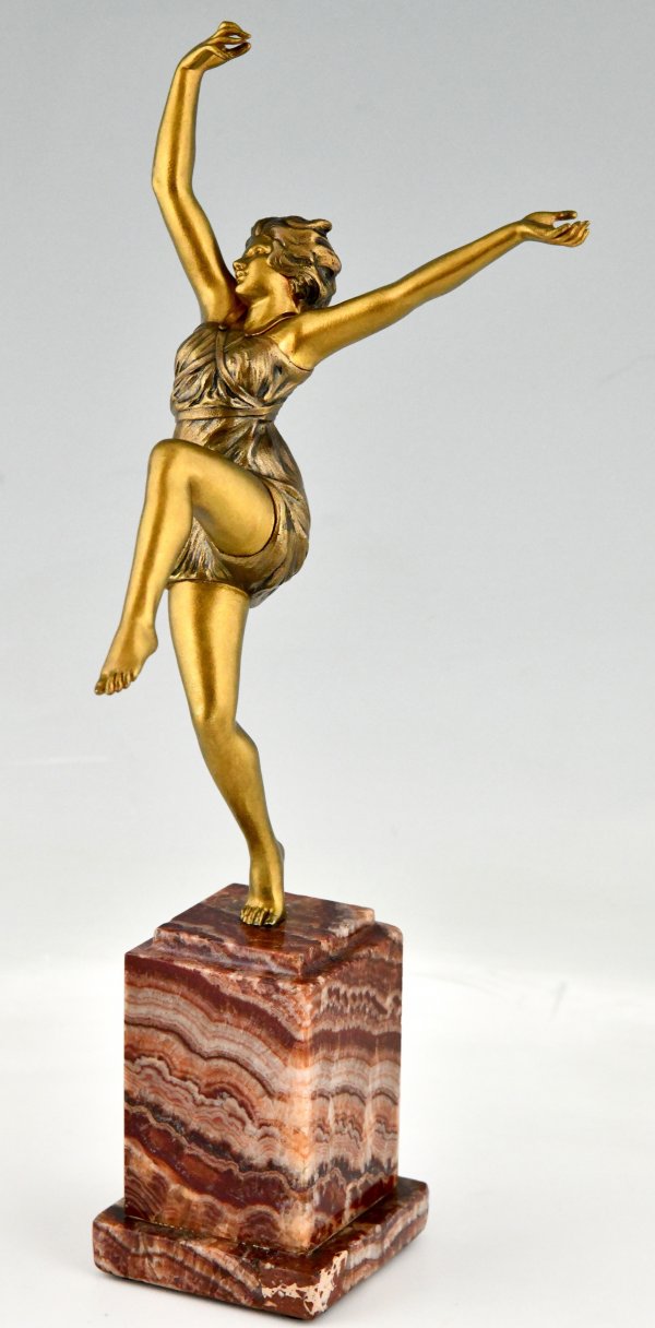 Art Deco bronzen sculptuur van een danseres Bacchanale