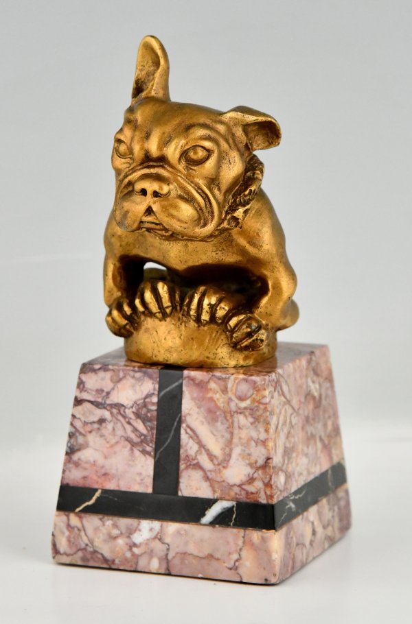Art Deco bronze bulldog mascot Bourcart