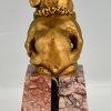 Art Déco Auto Maskottchen aus Bronze französische Bulldogge