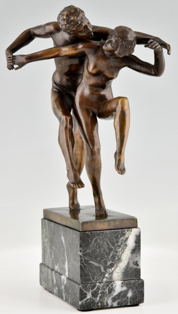 Jugendstil Bronze Skulptur tanzendes nacktes Paar