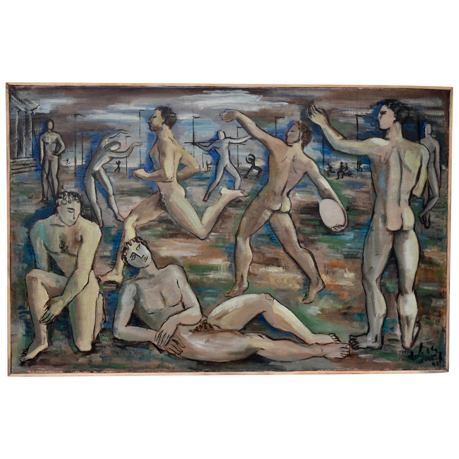 Art Deco painting male nude athletes_
