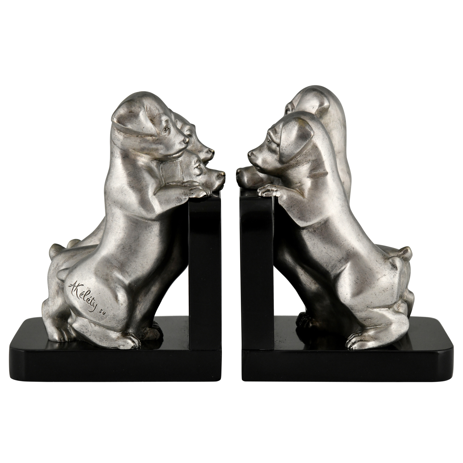 Art Deco bronze dog bookends Kelety