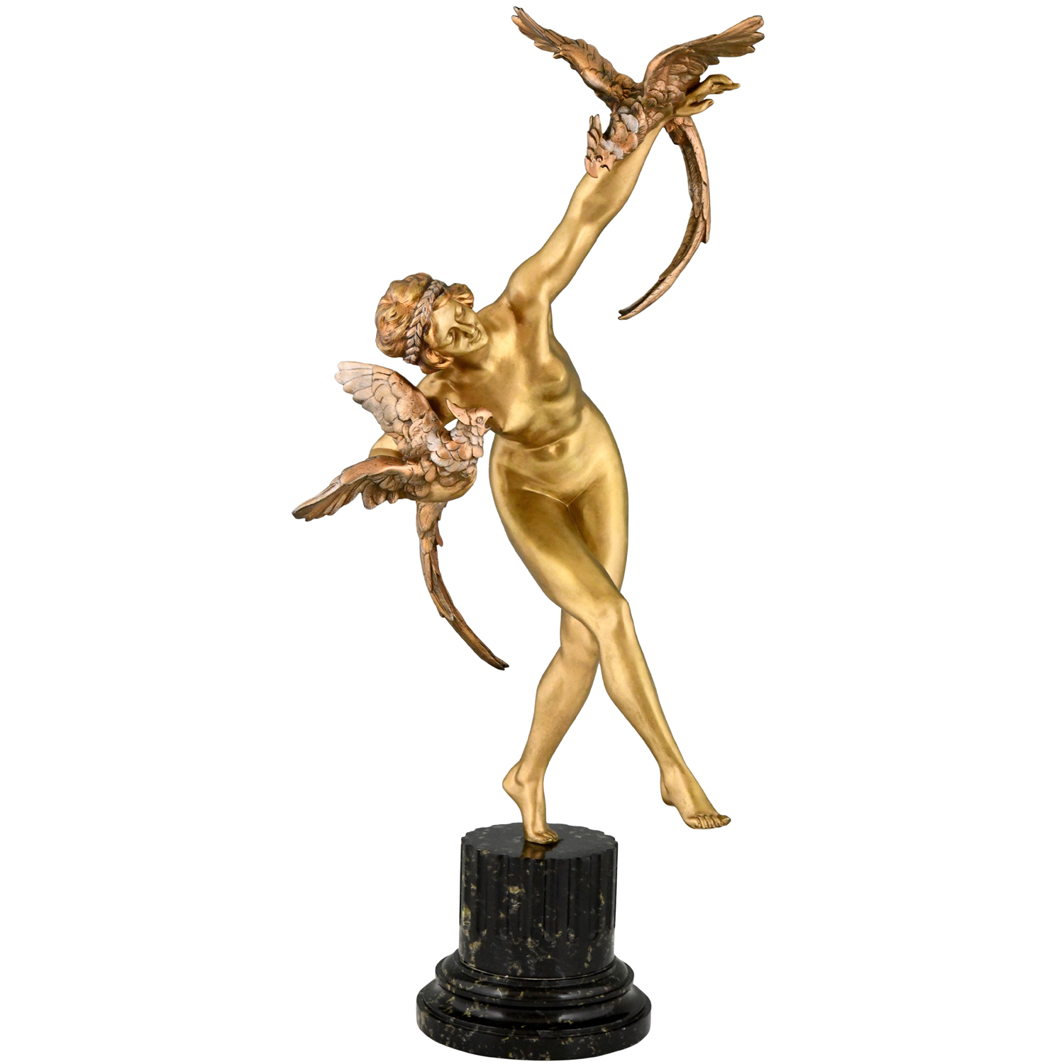 Art Deco bronze nude birds Colinet - 1