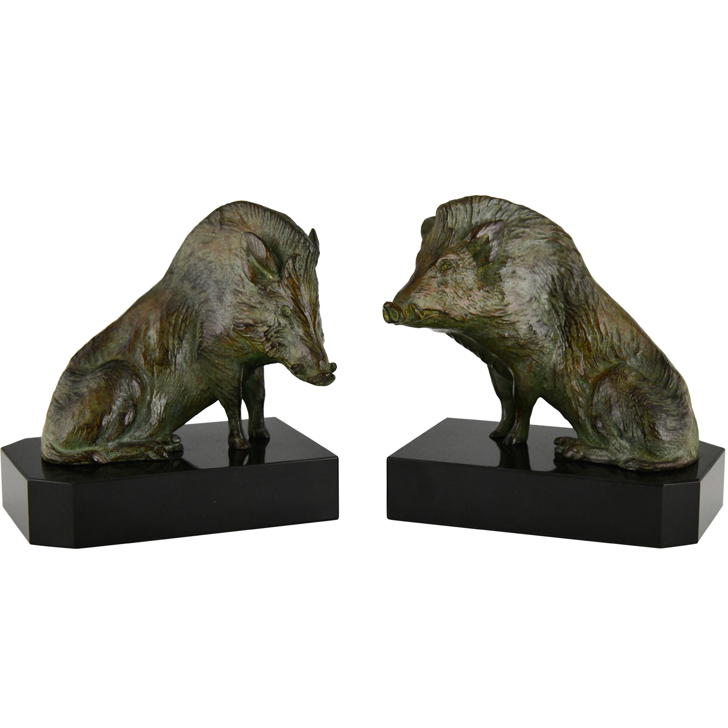 Art Deco bookends bronze wild Boar Riche - 2