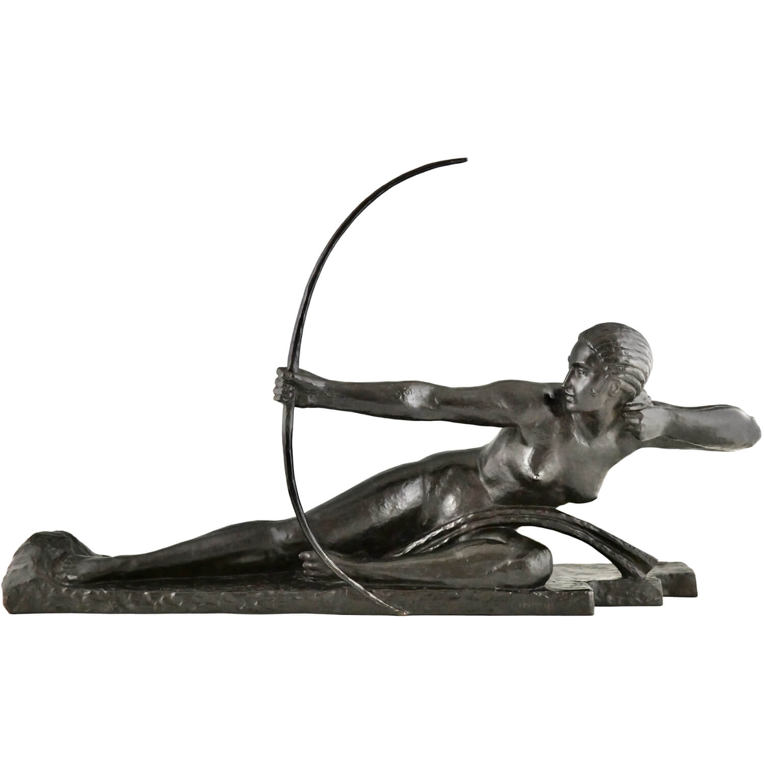 Bouraine Penthesilia Art Deco bronze sculpture nude with bow