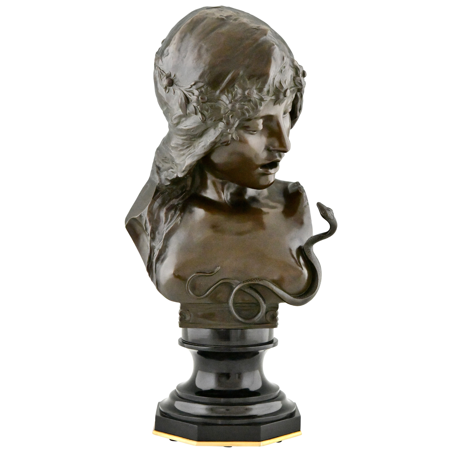 Art Nouveau bronze bust De Rudder Cleopatra woman with snake