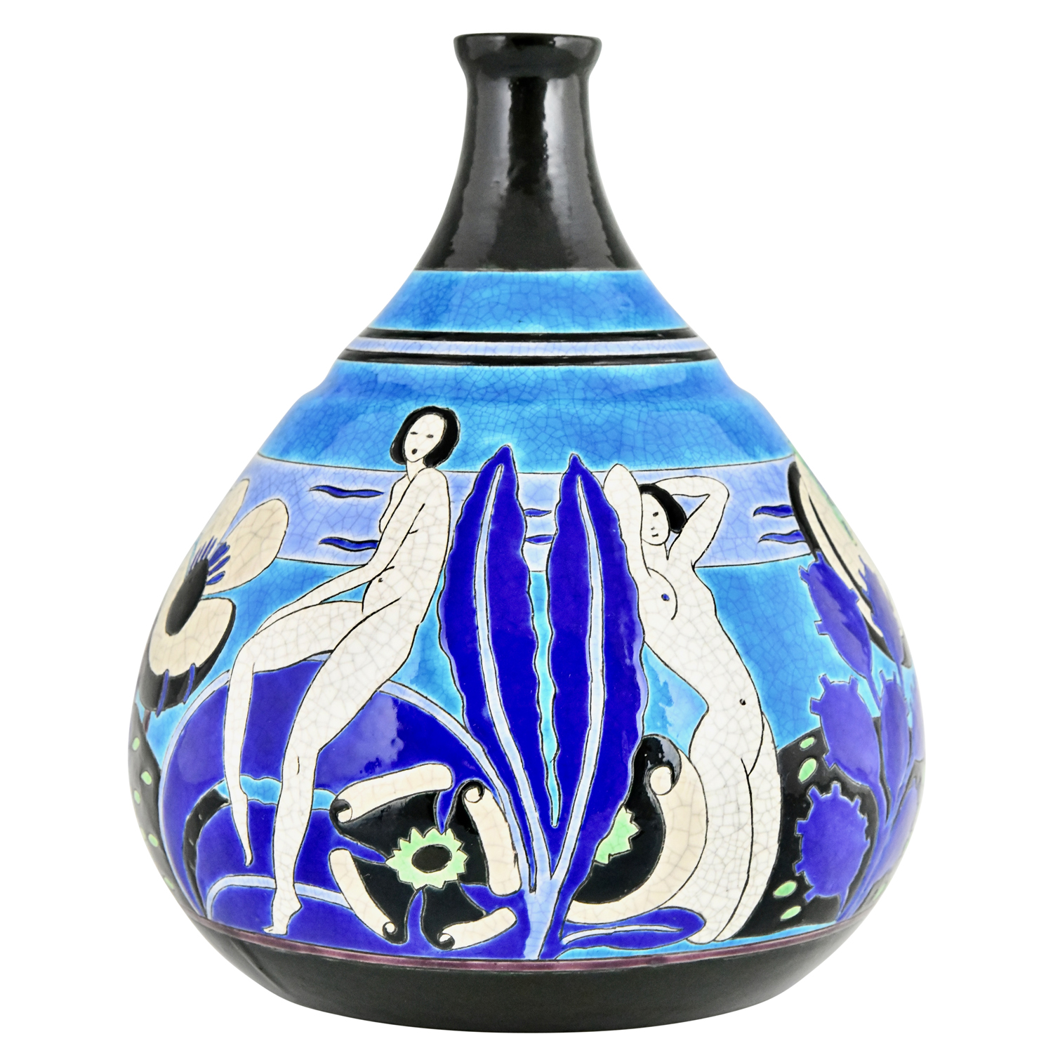 Art Deco vase Longwy Prmavera bathing nudes