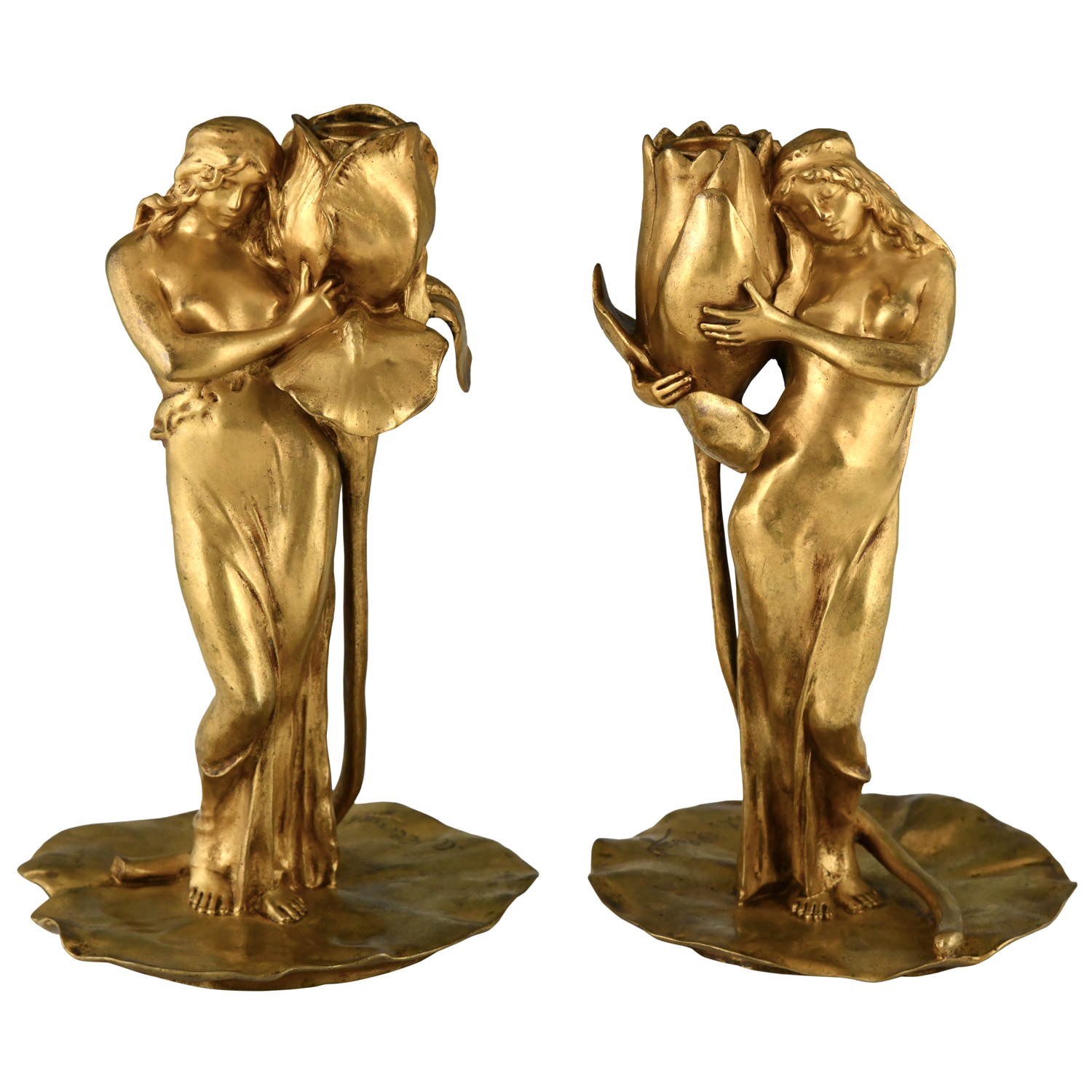 Art Nouveau bronze candlesticks Clerget