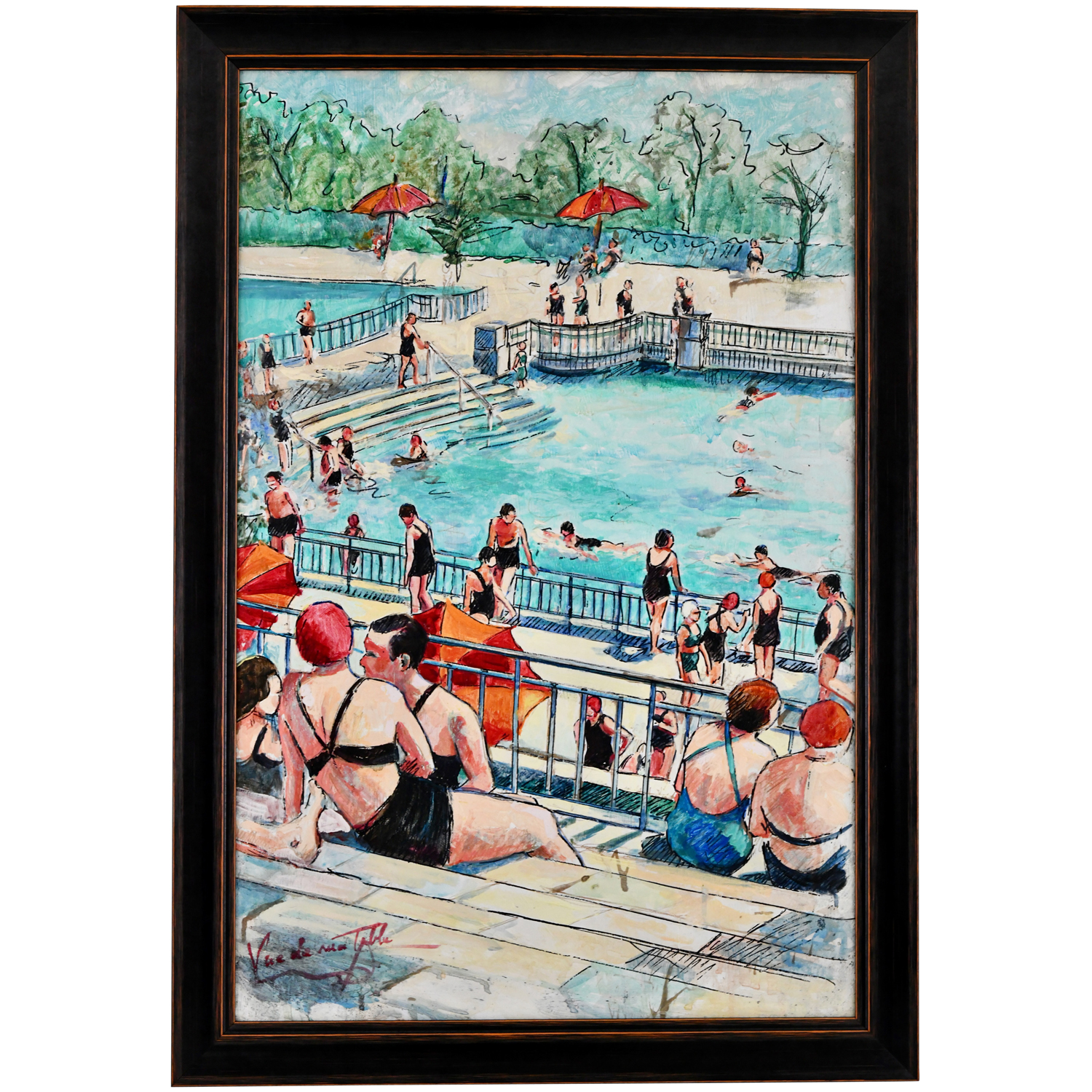 Christiane Caillotin painting swimming pool